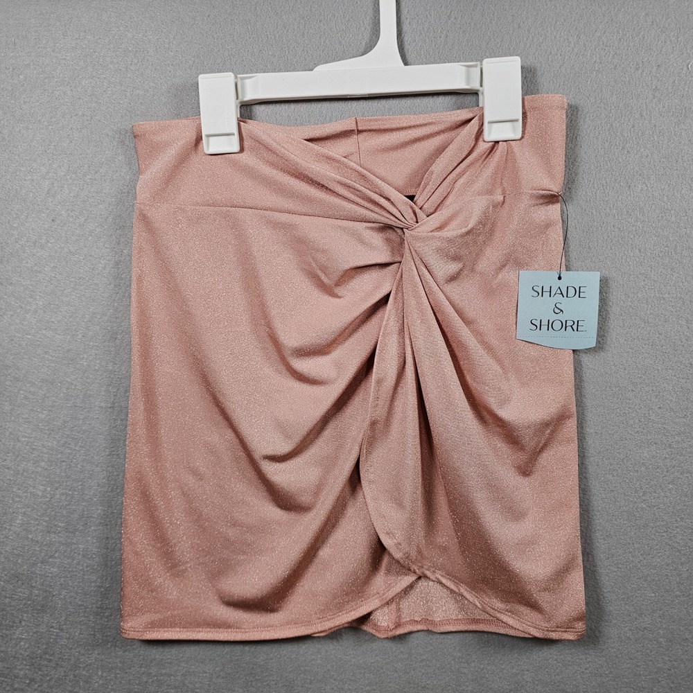 Shade & Shore Pink Metallic Twist Front Sarong Swim Cover Up Skirt S NWT